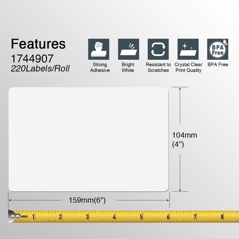 BETCKEY - Compatible DYMO 1744907 (4" x 6") Shipping Labels, Perforated, Compatible with DYMO Labelwriter 4XL Rollo & Zebra Desktop Printers, NOT Fit 5XL [1 Roll/220 Labels] - Image 3